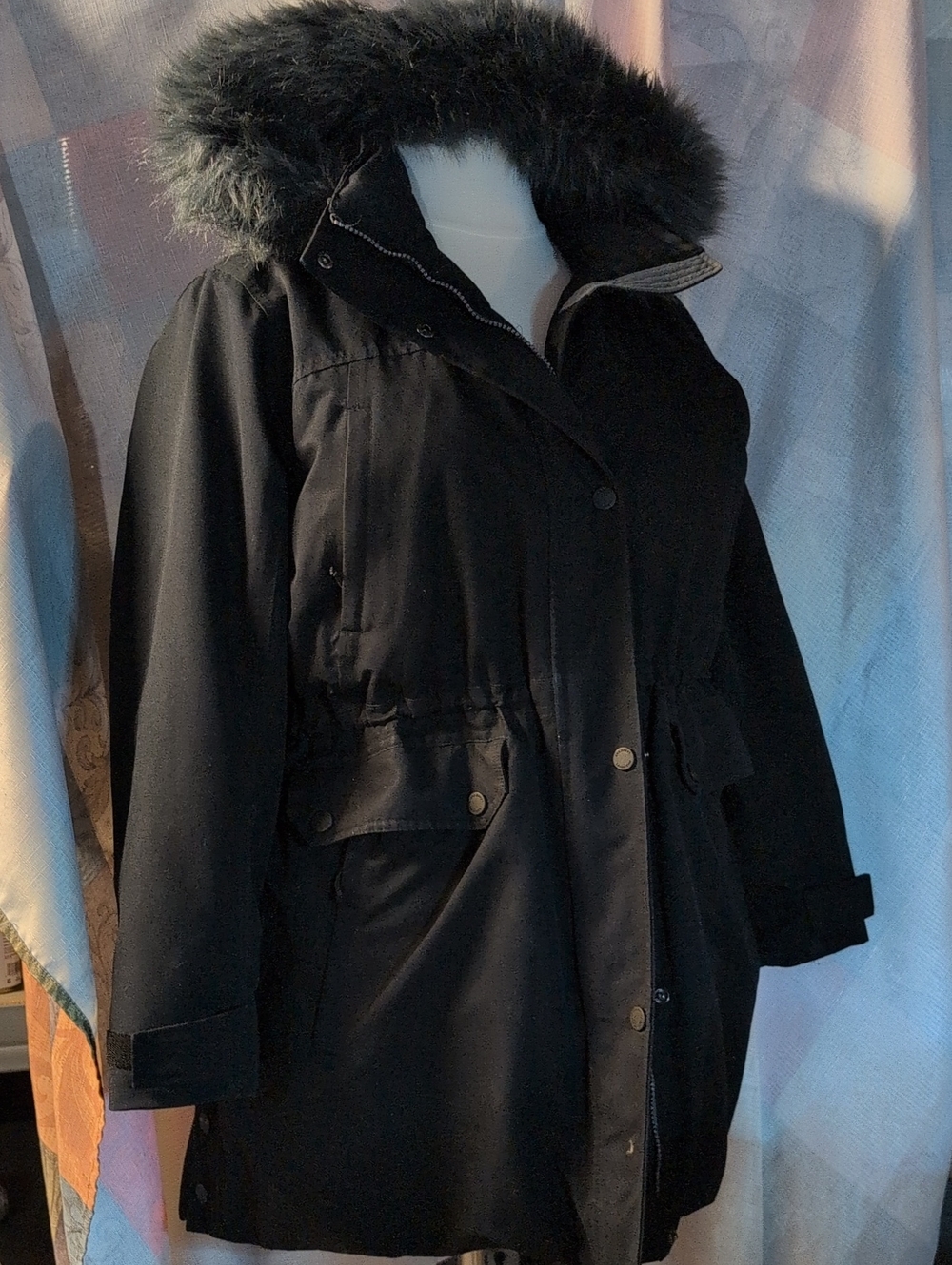 Black Faux-Fur Hood Parka Jacket - Brand Lands End 1X